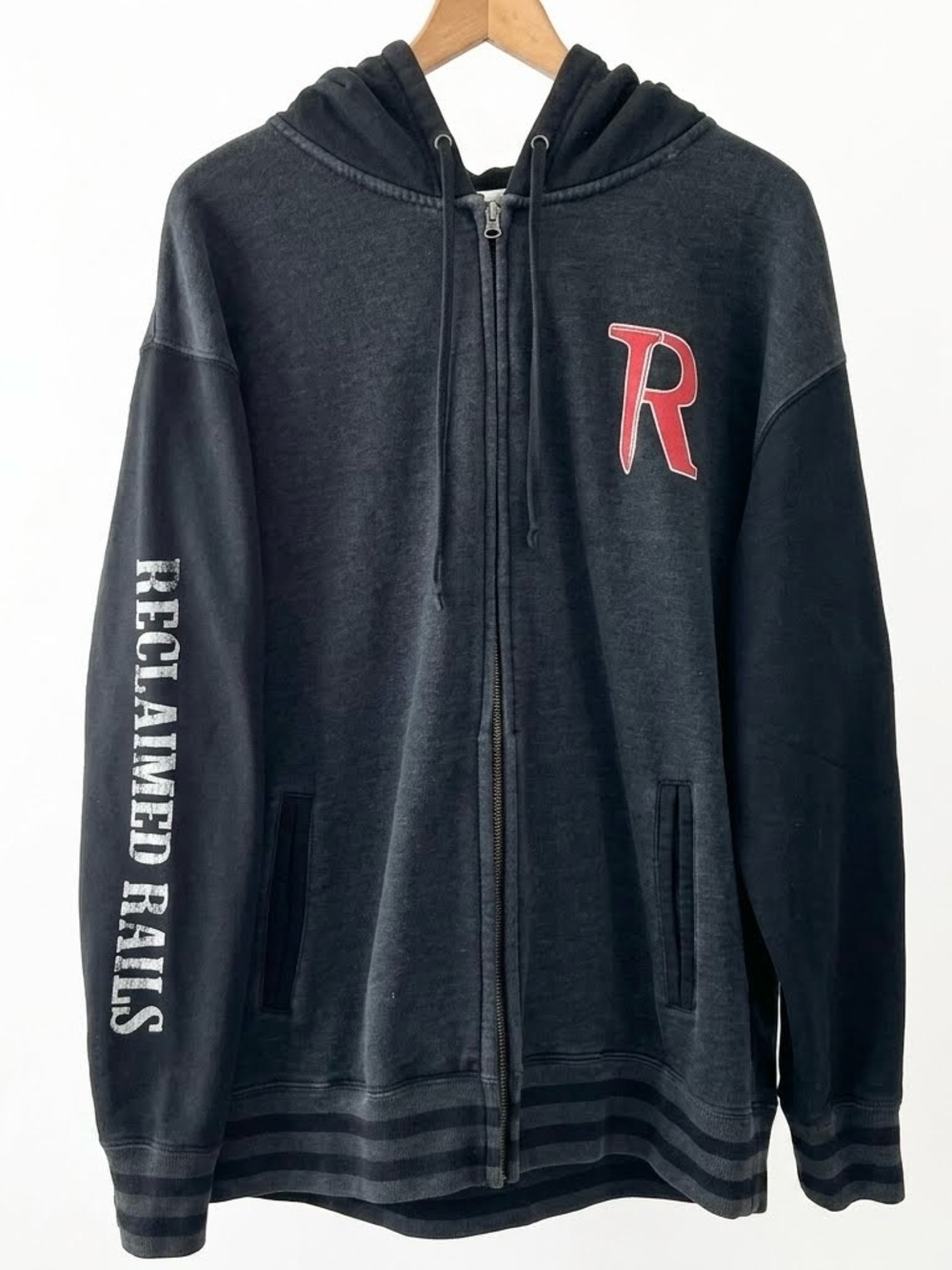 Vintage Hoodie Mens XL Heavyweight Full Zip Graphic Sweatshirt Faded Gray Black